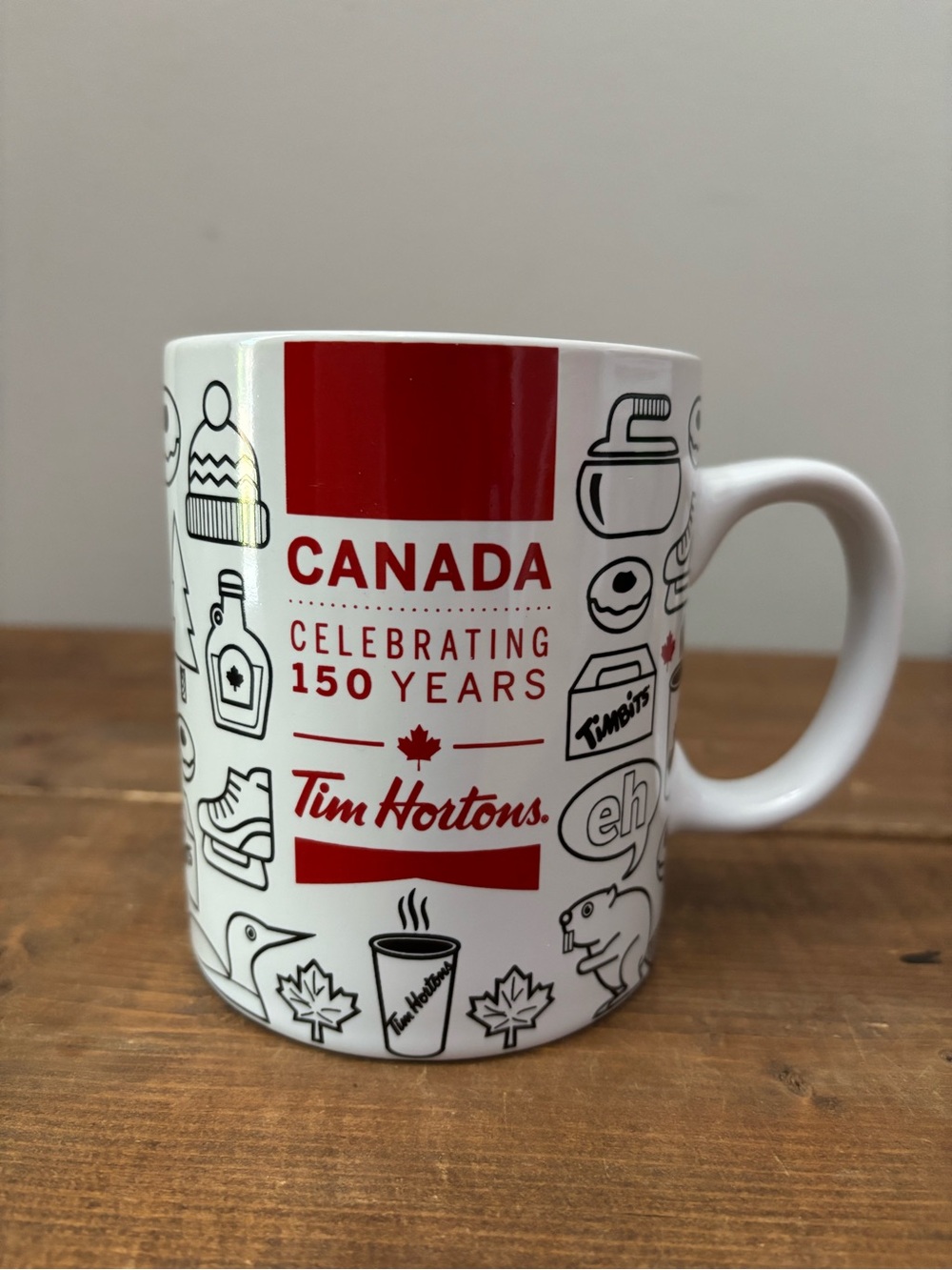 Tim Hortons Canada 150 Anniversary White and Red Ceramic Mug